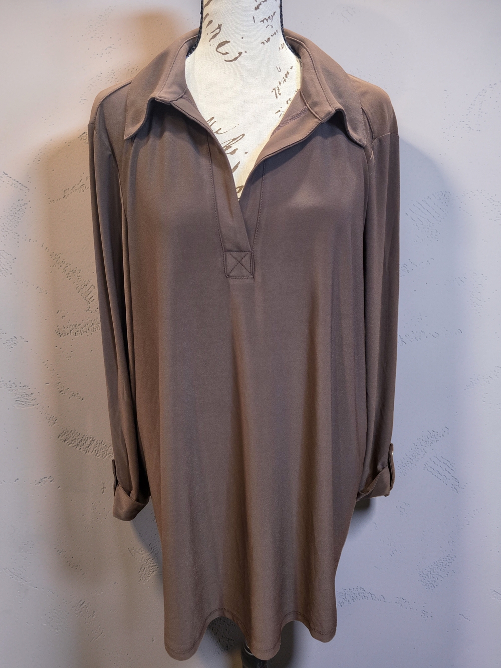 NWT Jones New York Polo Tunic Blouse Brown 2X